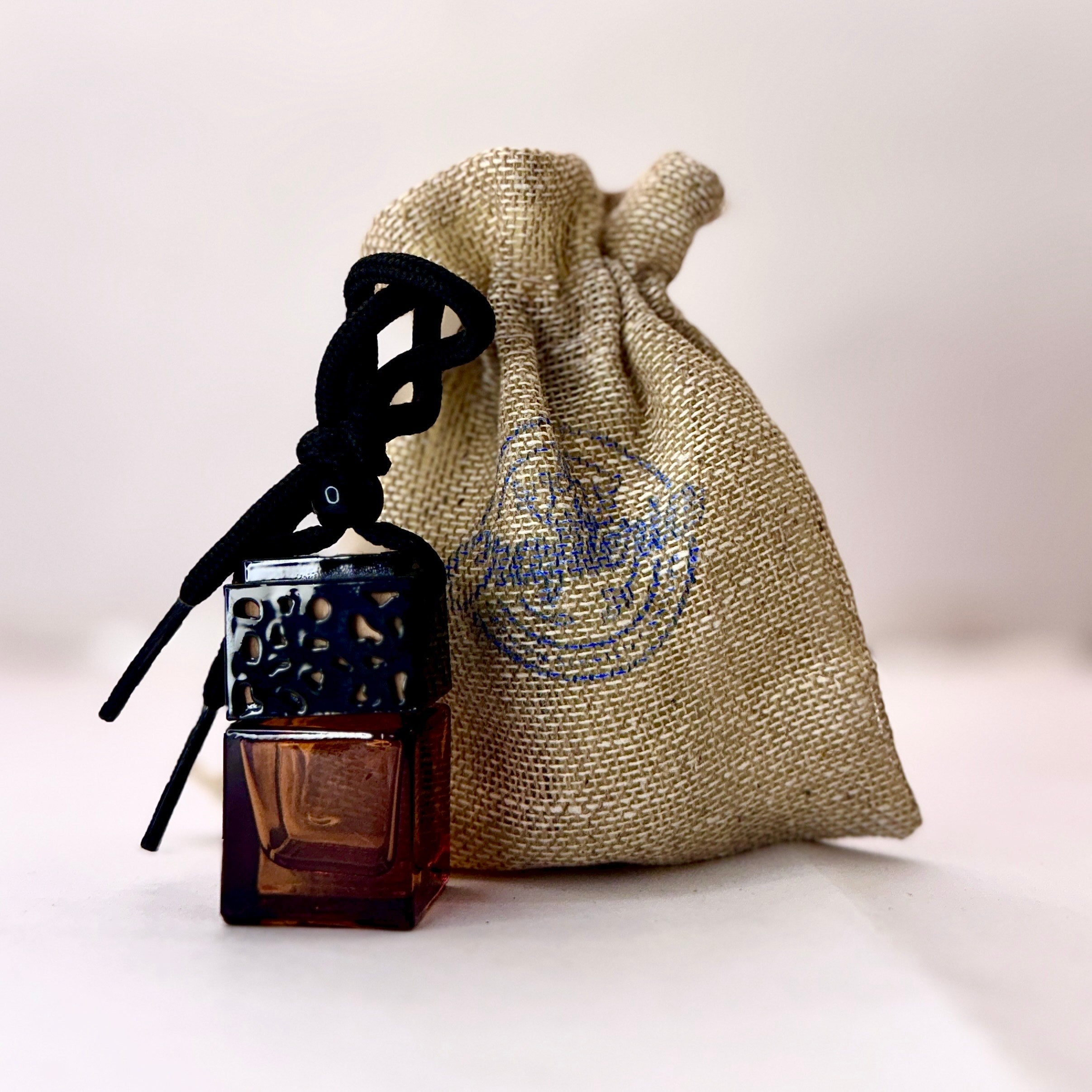 Aroma Hanging Car Air Freshener with Fragrance | Car Air Perfume in Square Glass Bottle with Wooden Diffuser Lid
