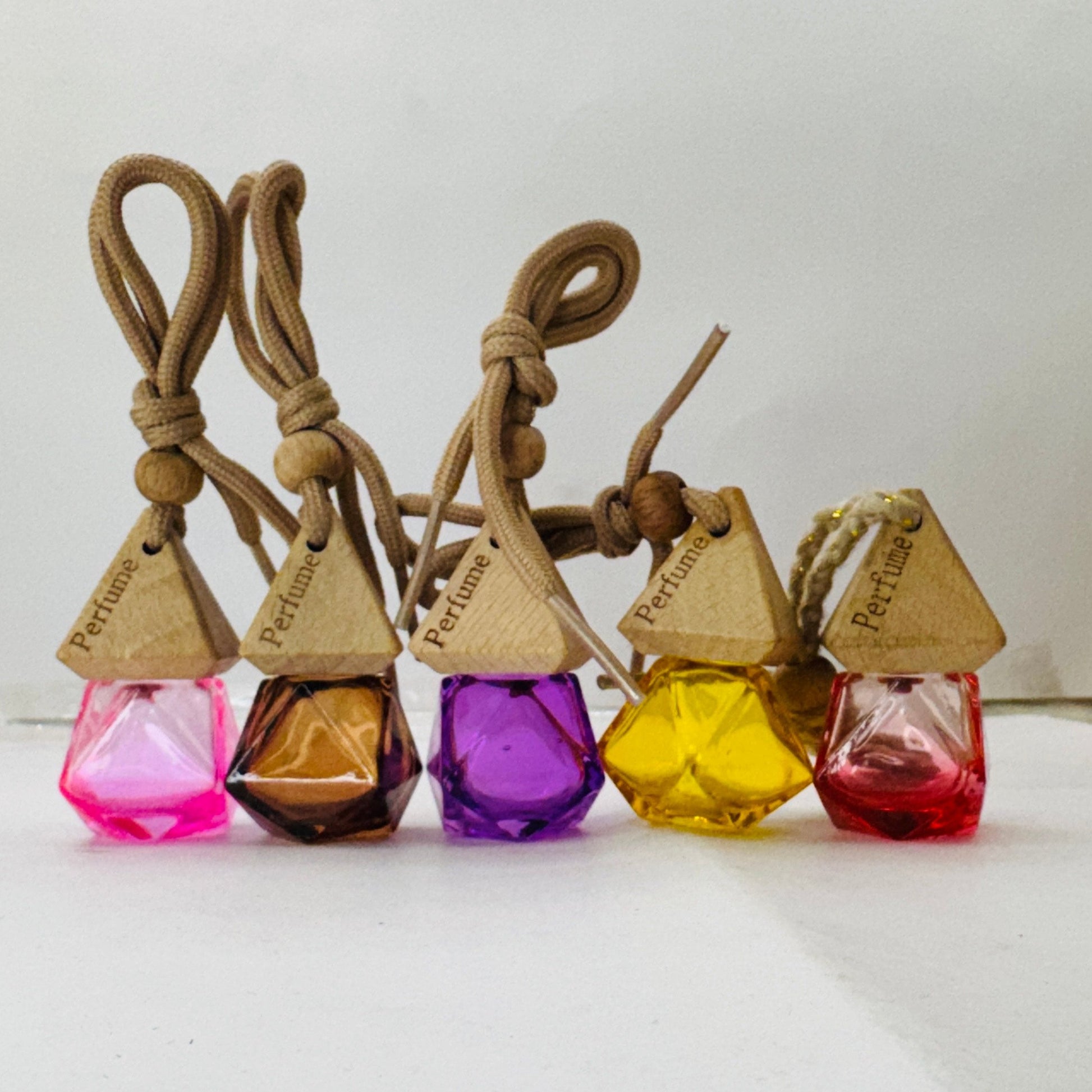 Car Air Freshener in Glass Bottle with Wooden Diffuser Lid - Pink Scent Your Soul - Hanging Car Perfume