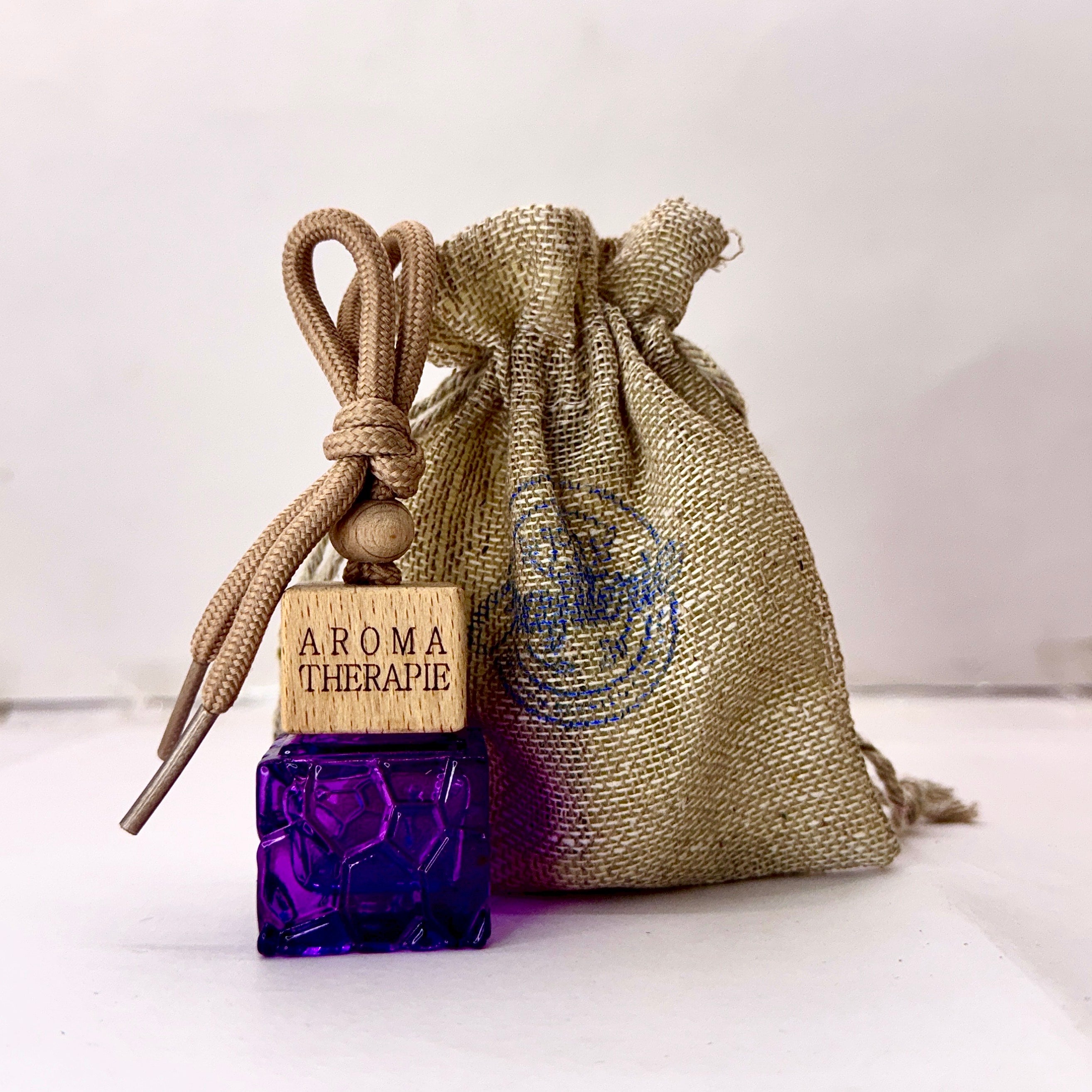 Premium Car Air Freshener Glass Bottle Pandent with Jute Bag